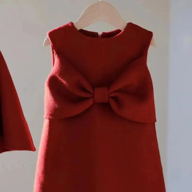 Kawaii معطف غير رسمي مجموعة عصرية ونمط غربي عيد ميلاد السنة الجديدة فستان الفتاة عباءة حمراء سترة قطعتين ملابس الشتاء #2