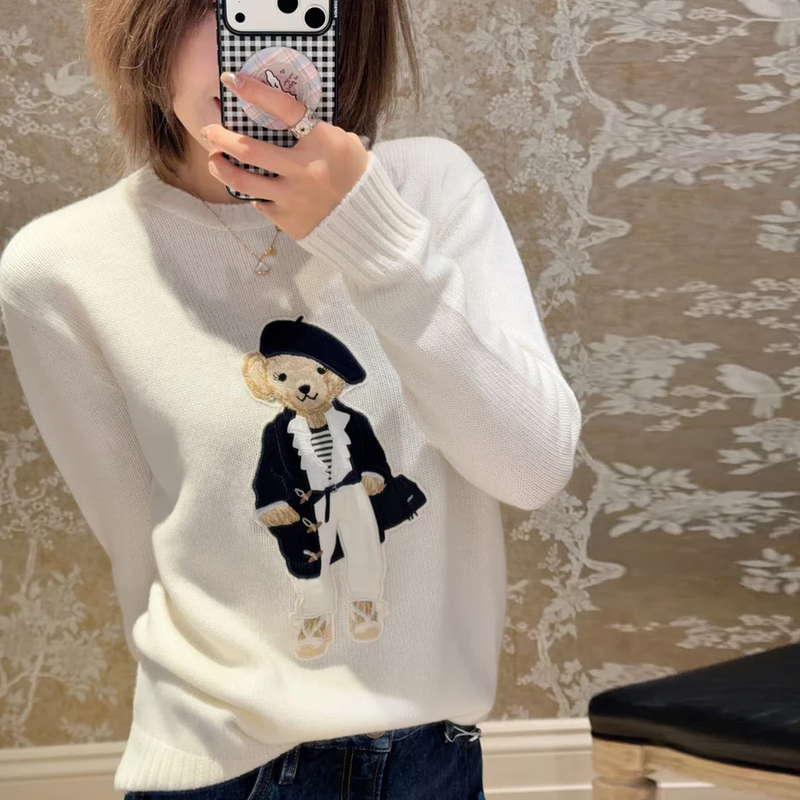 

Ретро-модный женский свитер с вышивкой, базовый слой, забавный детский дизайн, французский стиль, стандартный крой, онлайн-продажа