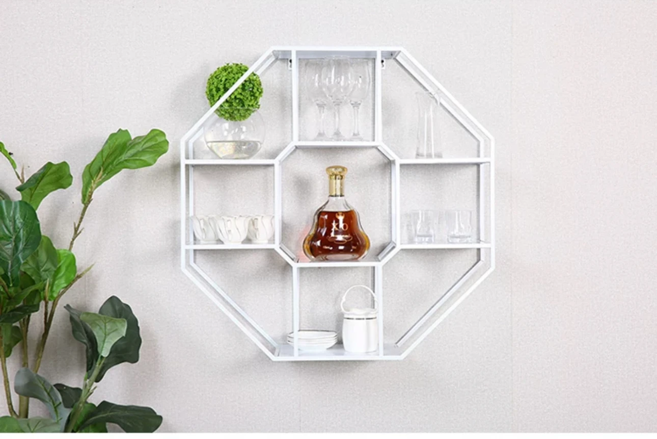 

Wrought iron shelf wall hanging retro creative wall bookshelf partition background wall plaid living room decoration display sta