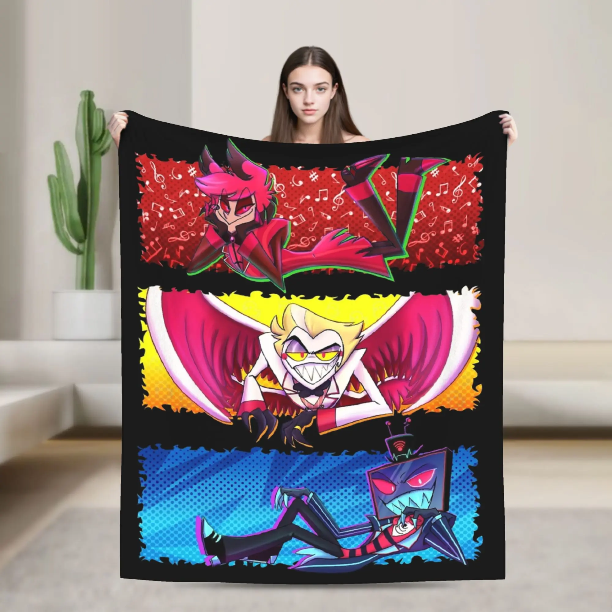 

Alastor Lucifer Vox Hazbined Hoteled Blanket Fleece Spring Autumn Multifunction Lightweight Throw Blanket for Sofa Car Quilt