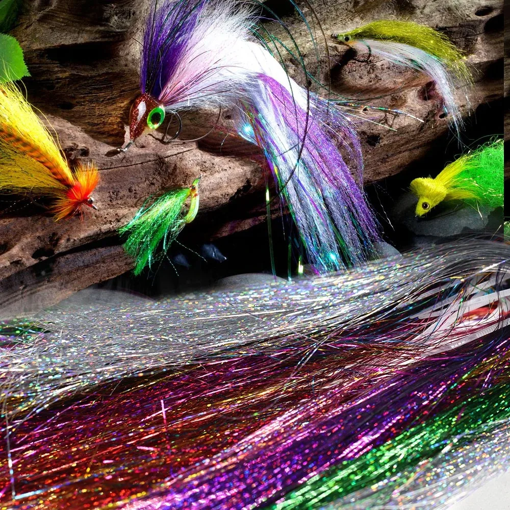 2 Packungen/12 Packungen Holographisches Flaches Kristall-Tinsel Flashabou Tinsel Fliegenbindematerial für Streamer Fliegen-Jigs Köder für Hecht und Forelle – Detail 7