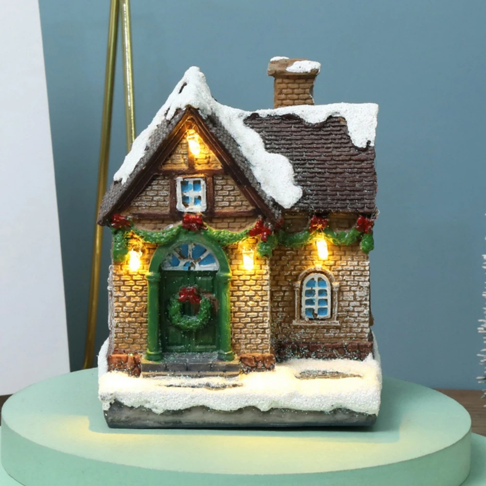 Christmas Decoration House LED Light Xmas Ornaments Small Resin Mini House Miniature Decoration for Home For Home Kids Gifts