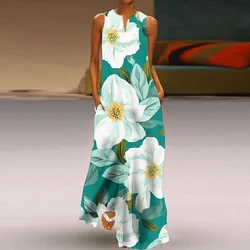 Summer Dress Woman 2025 Printed Dresses Summer Sleeveless V-Neck Long Dress Ladies Casual Elegant Beach Party Maxi Dresses
