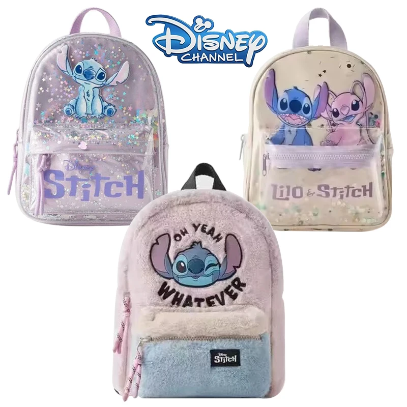 6 styles Kawaii Disney Lilo & Stitch Plush or Glossy Messenger Bag Cartoon Large-Capacity Student Backpack Kindergarten Bag Gift