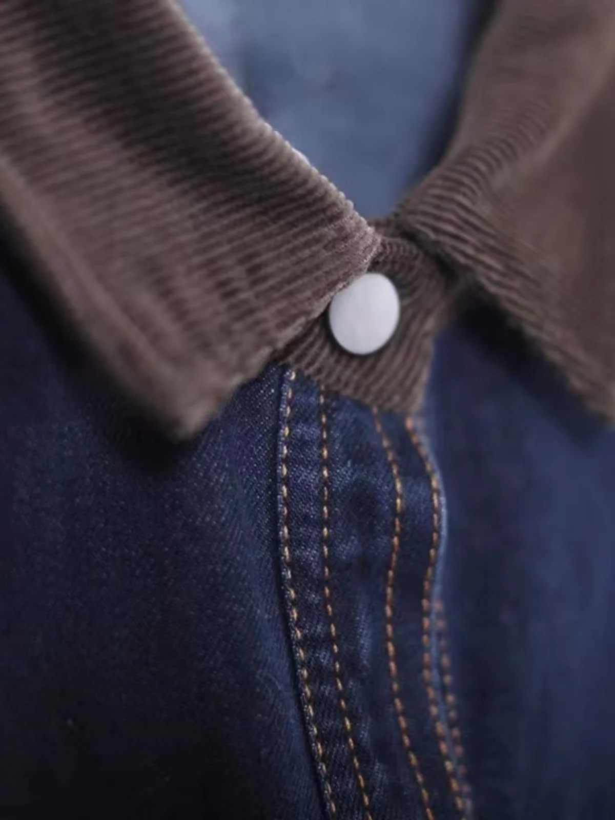 

Loose Fit Korean Sle Women's irt Jaet Denim Corduroy Turn-down Collar Patchwork Long Sve Commute Autumn Color