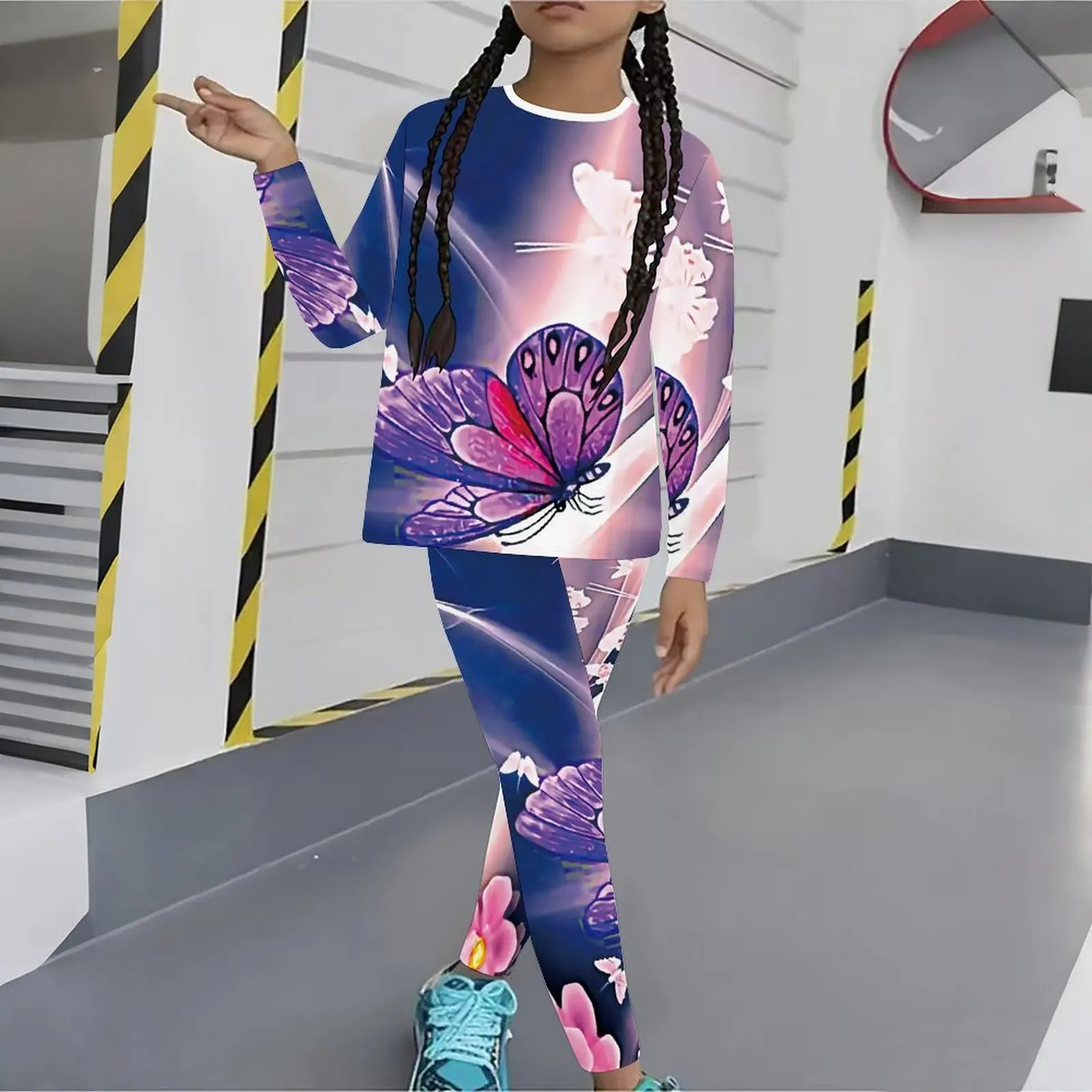 Girls Print Long Sleeve Round Neck Top Cute Two-Piece Daily Wear Casual T-shirt Autumn Leggings Winter Jogging Pants