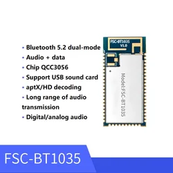 Módulo de FSC-BT1035 QCC3056, chip Bluetooth 5,2, módulo de audio compatible con tarjeta de sonido USB, emisión analógica estéreo, larga distancia