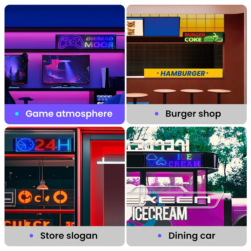 Full Color Double Row Scrolling LED Light Sign,  Flexible 5V/2A APP Control LED Signs Custom Text Message  Pattern Program
