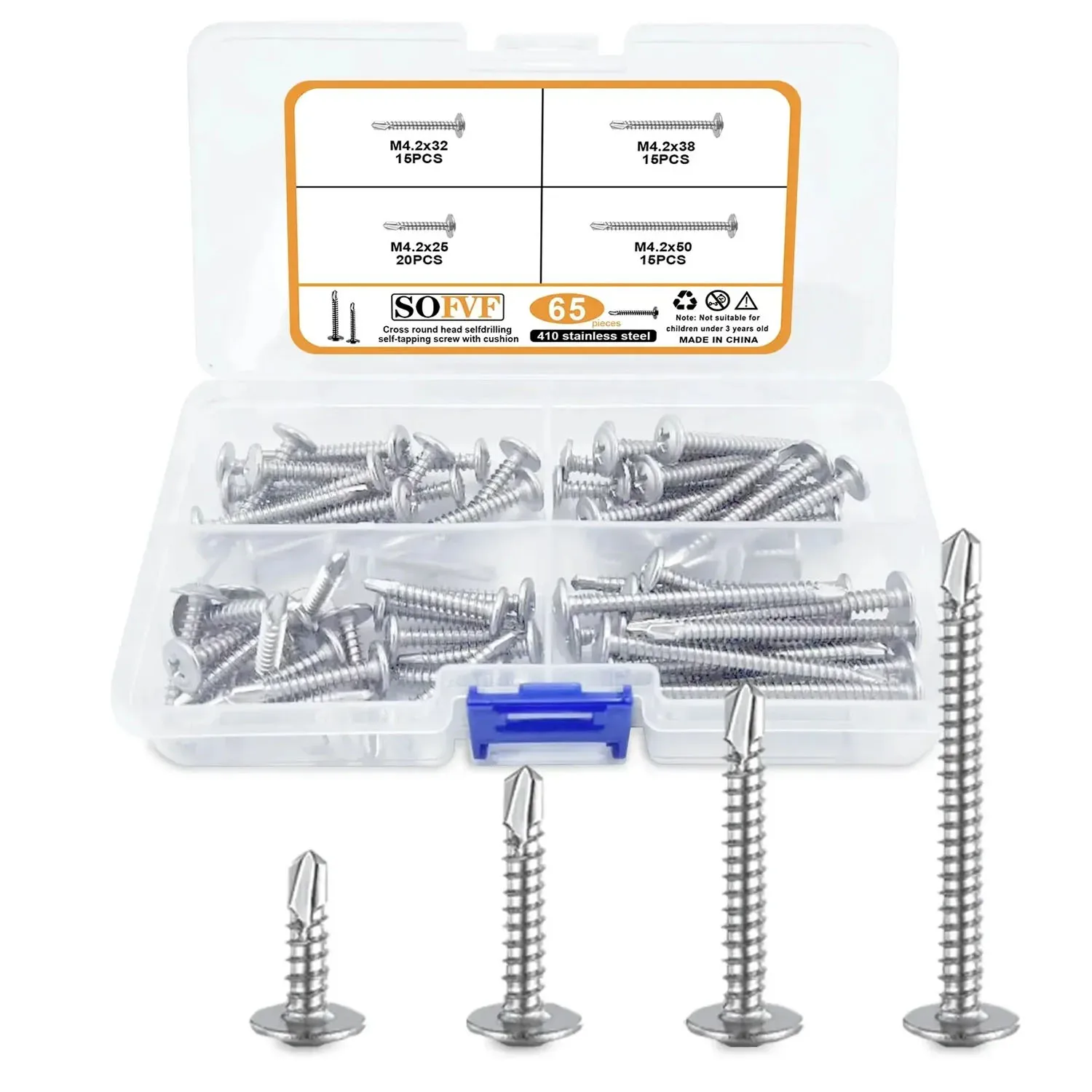 

VKKM# M4.265Pcs Round Head Self-tapping Screws with Pad Drill Tail, Suitable for Home Maintenance and Installation, Etc.