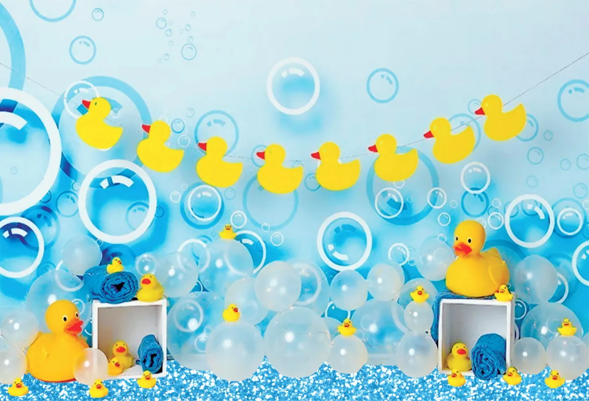 Photography Backdrop Duck Birthday Party Backdrops Yellow Duck Bubble Decorations Banner Customize Photo Booth Background