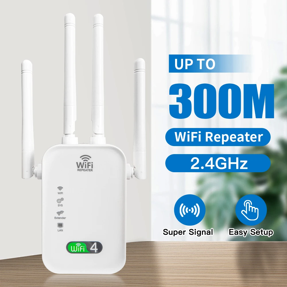 WiFi 4 300M WiFi Repeater 2.4GHz WiFi Extender Wireless Signal Booster Internet Amplifier EU/US Plug