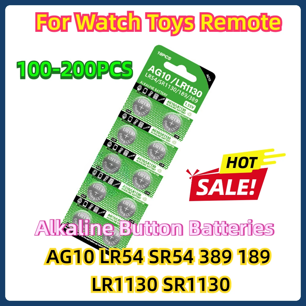 

AG10 LR54 Cell Coin 1.55V SR54 389 189 LR1130 SR1130 Alkaline Button Batteries for Watch Toys Remote