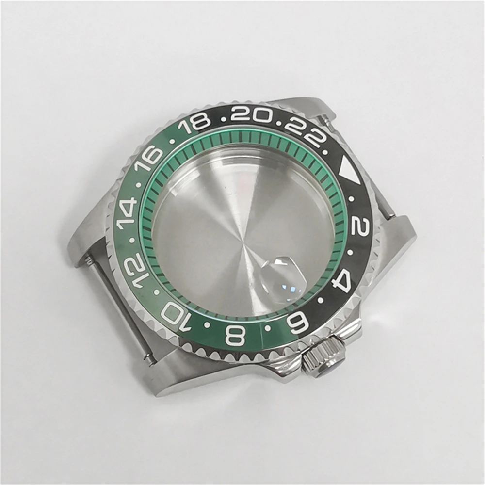 40mm Vintage Case Green Chapter Ring Classic GMT SUB Bezel + Sapphire Glass Cyclops Lens For NH35/NH36 Full Set Men Watch Shell