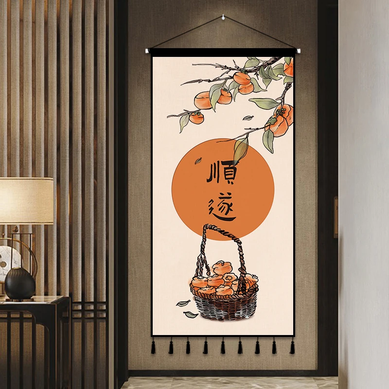 

Tapestry Wall Hanging, Warm Home persimmon Pattern Fabric Art for Living Room Background, Corridor Passageway Room Decoration​