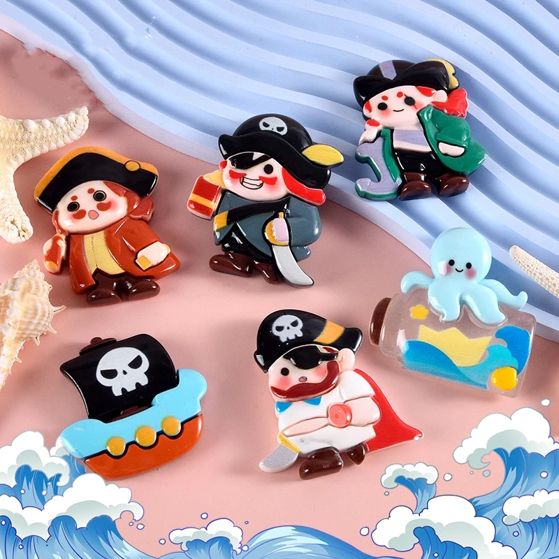 10pcs Cute Cartoon Pirate Resin Flat Back Embellishments Scrapbook Charm Kawai Big Pirate Figure for DIY Decorative Accessories