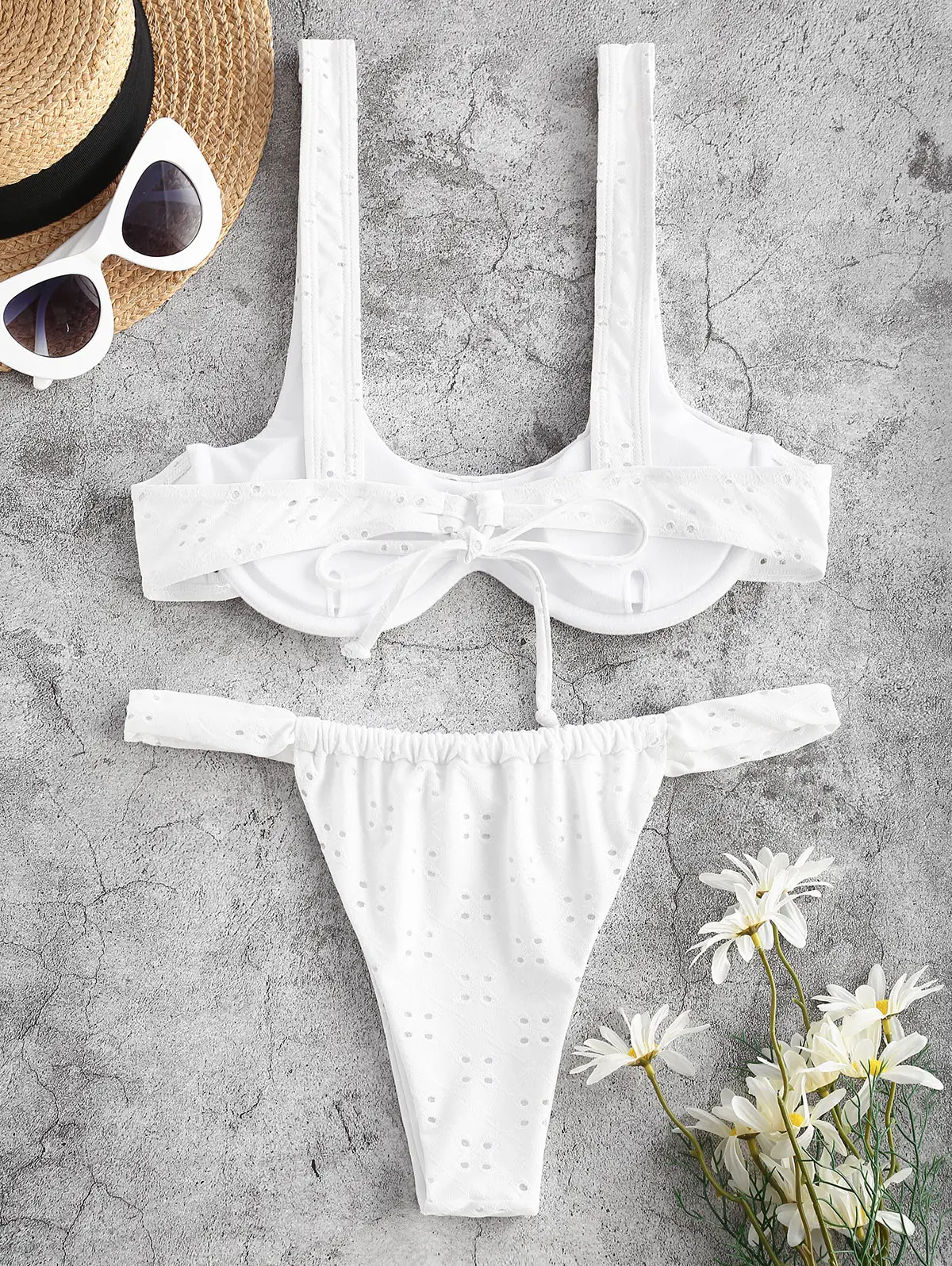 Ericka Renee X ZAFUL Mono Wire Padded Broderie Anglaise Bikini Set