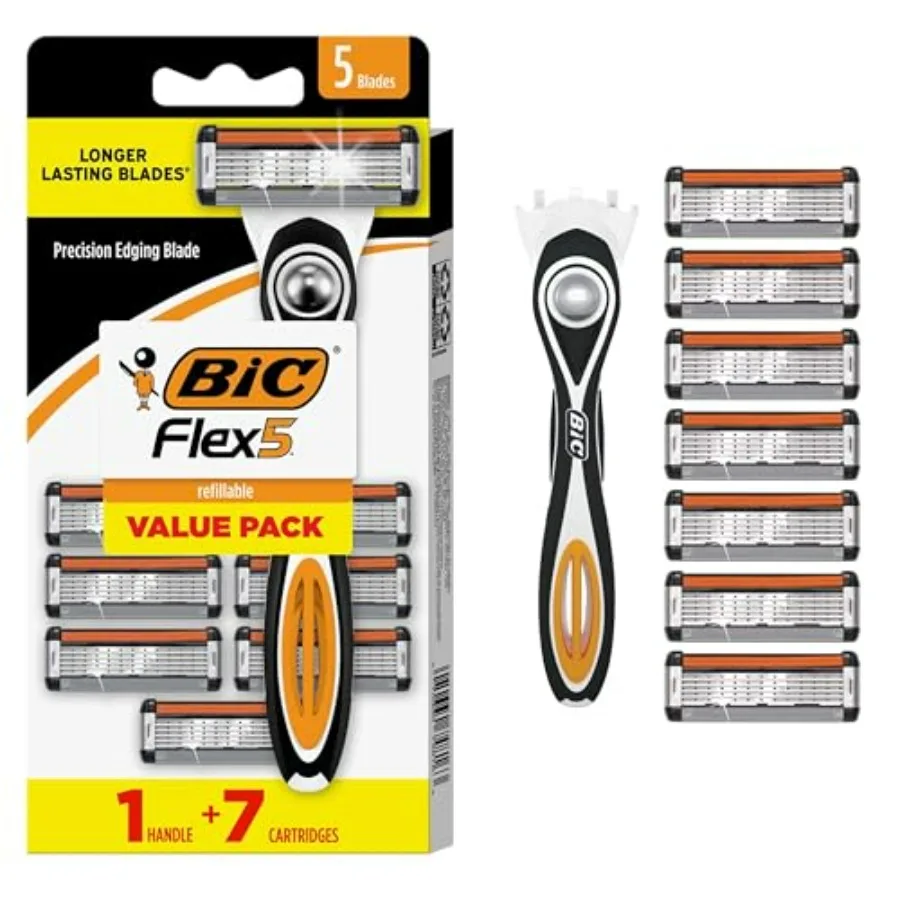 

Flex 5 Men's Refillable 5-Blade Razors with, Smooth Shave Gift for Men