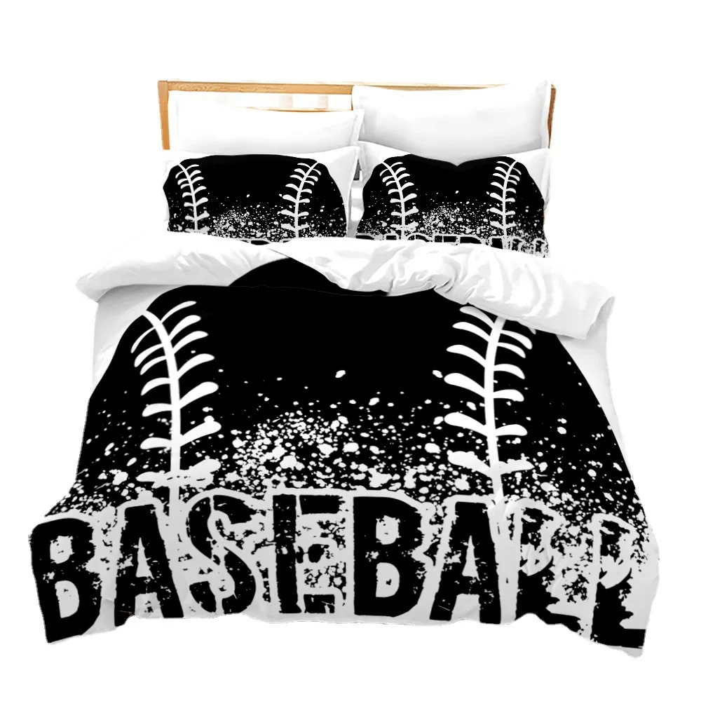 Baseball Bedding Set Black White Style Cozy Breathable Duvet Cover Set Queen Twin Double Single Size for Boys Bedroom Decoration