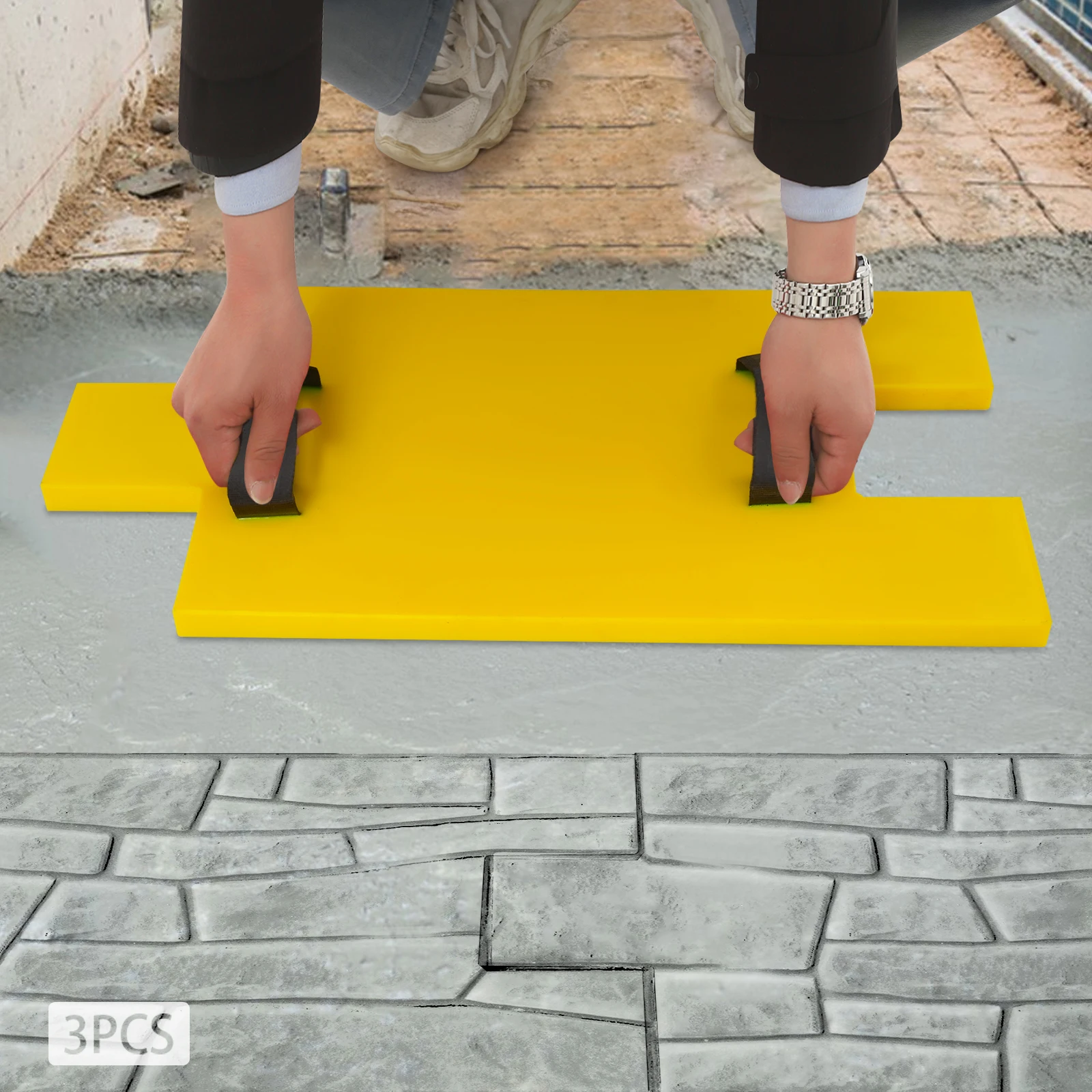 Набор форм для штамповки бетона, 3-х предметная форма для текстуры камня для украшения бетона своими руками на открытом воздухе/в помещении, противоскользящая конструкция