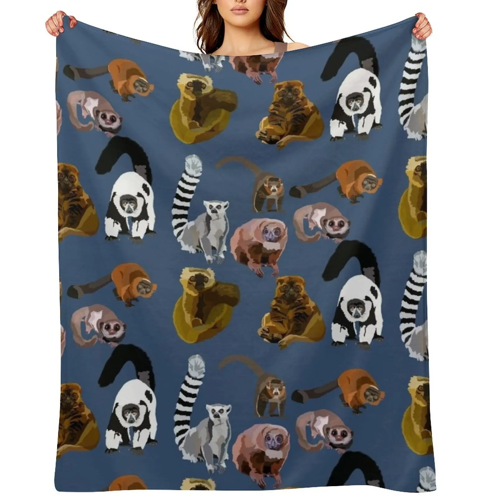 

Mixed Lemur Species Ring Tail, Black and White Ruff, Red Ruff Lemur Throw Blanket blankets and throws Shaggy Thin Blankets