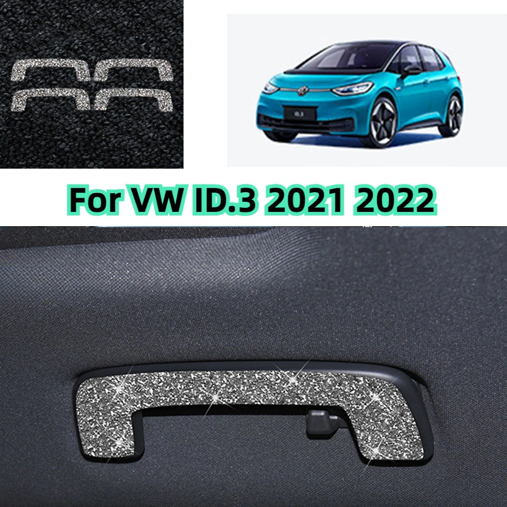 4pcs Roof Handle Trim Bling Diamond Stickers Fit For Volkswagen VW ID3 ID.3 2021 2022 Decoration Car Accessories