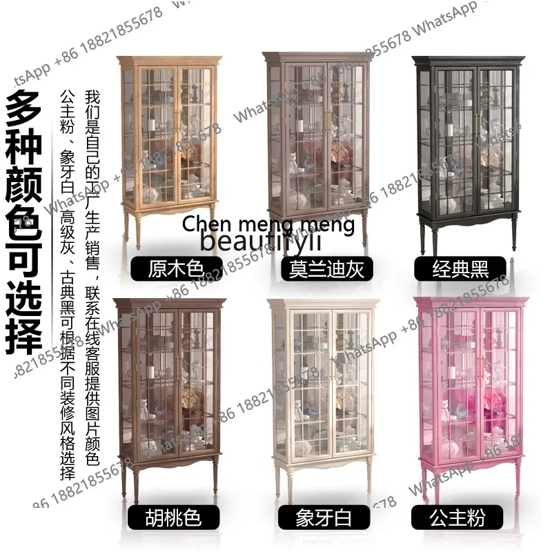 xx1Solid wood wine cabinet with glass door, living room storage, TV side cabinet rack