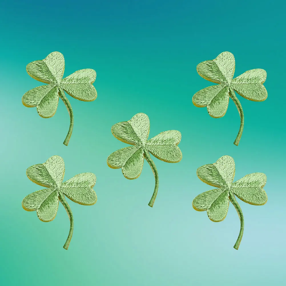 5Pcs Embroidery Patch Three- Leaf Design Self-Adhesive Fabric Stickers for Jackets Skirts Shoes Bags Arts Craft