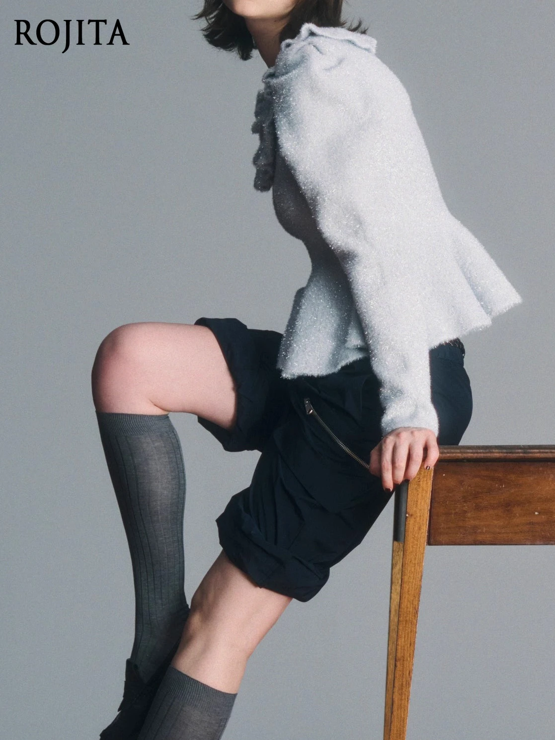 

Sweaters Women Japanese Style Small Hem Lace Square Neck Puff Sleeve Top Fashionable Shiny Long Sleeve Knitted Shirt