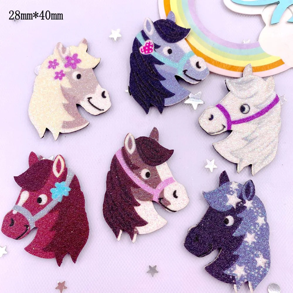 10pcs Glitter Felt Fabric Nonwovens Colorful exquisite Horse Applique DIY Sewing Patch Halloween Decor Supplie Accessorie Craft