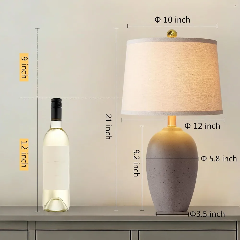 21" Farmhouse Ceramic Small Table Lamps Set of 2, Rustic Brown Desk Lamps for Living Room Bedroom Nightstand, 2 LED Bulbs Included view 2