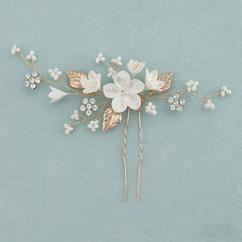 Bride Headpiece Hairpin Pearl Harbor Style Imitation Pearl Zircon Disc U-Shaped Hair Accessory Cross Border Amazon Hot Item