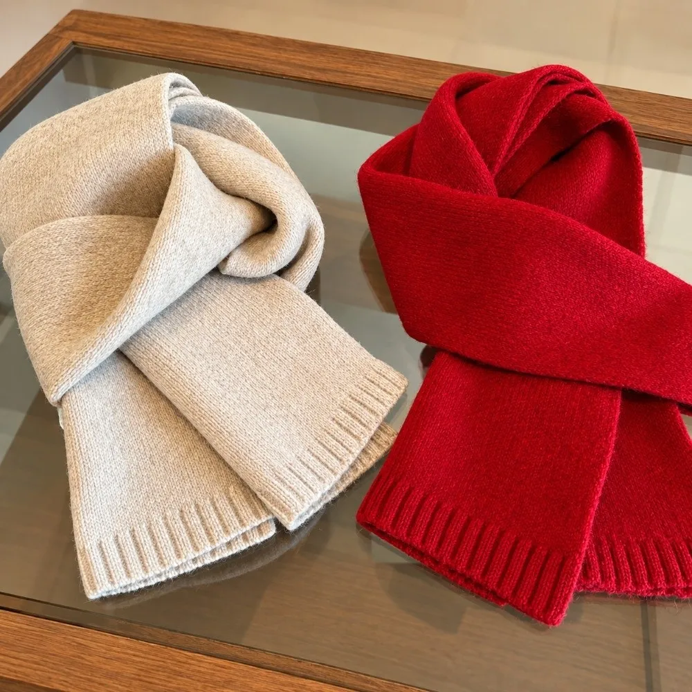 160cm*20cm Wool Knitted Scarf Skin-Friendly Solid Color Pure Wool Scarf Minimalist Soft Neck Warmer Wrap Winter Daily Wear