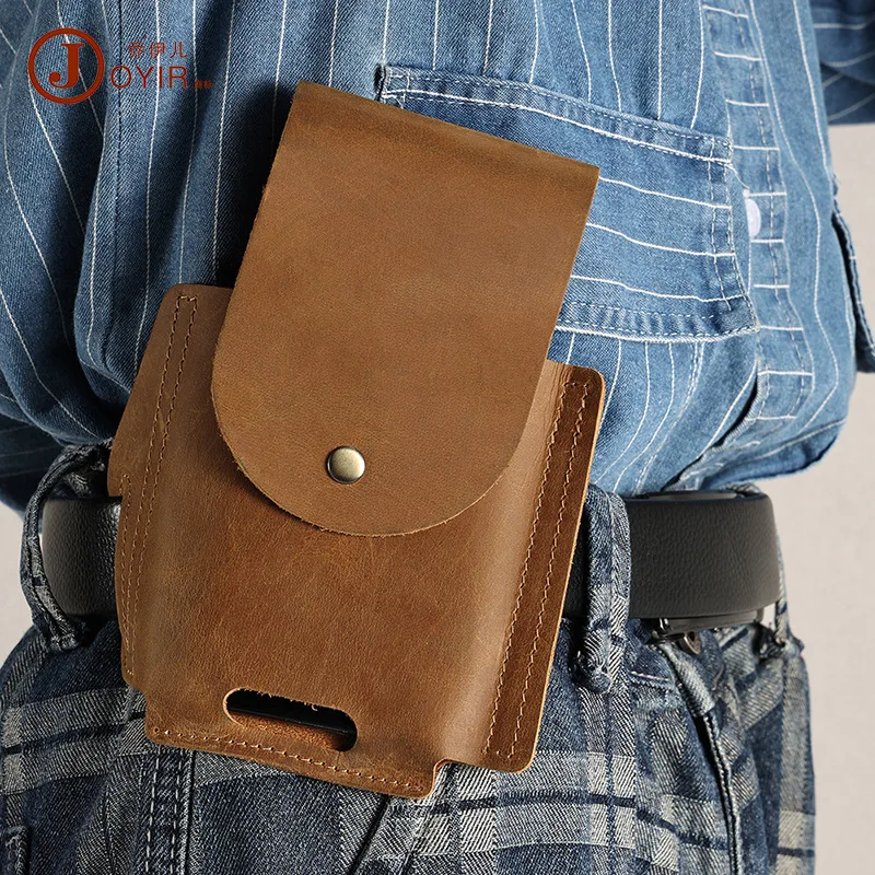 

Genuine Leather Retro Mobile Phone Bag Men's Bag Outdoor Leisure Belt Bag Crazy Horse Leather Wear Mobile Phone Belt Pouch Men's