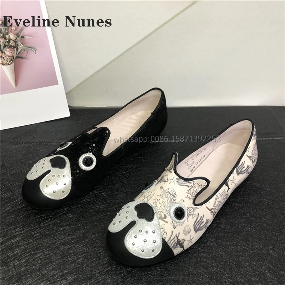 

Rivet Animal Patterns Graffiti Pumps Round Toe Flat with Shallow Mixed Colors Soft Loafers Casual Comfortable Lovely Shoes 2023