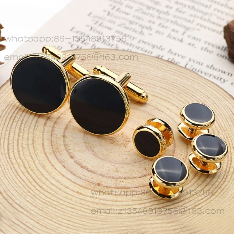 Hot Selling French Cufflinks Classic Gold Round Men's Tuxedo Button Set In Stock