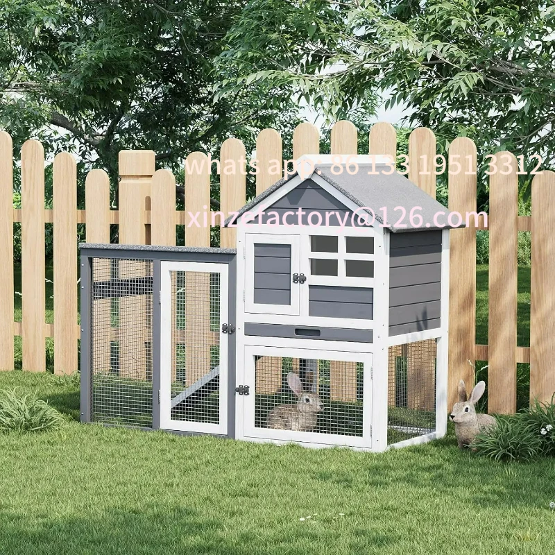 

Customizable Rabbit Hutch Chicken Cage Indoor and Outdoor, 2-Story Rabbit Cage with Pull Out Tray, Wood Pet House with Ramp