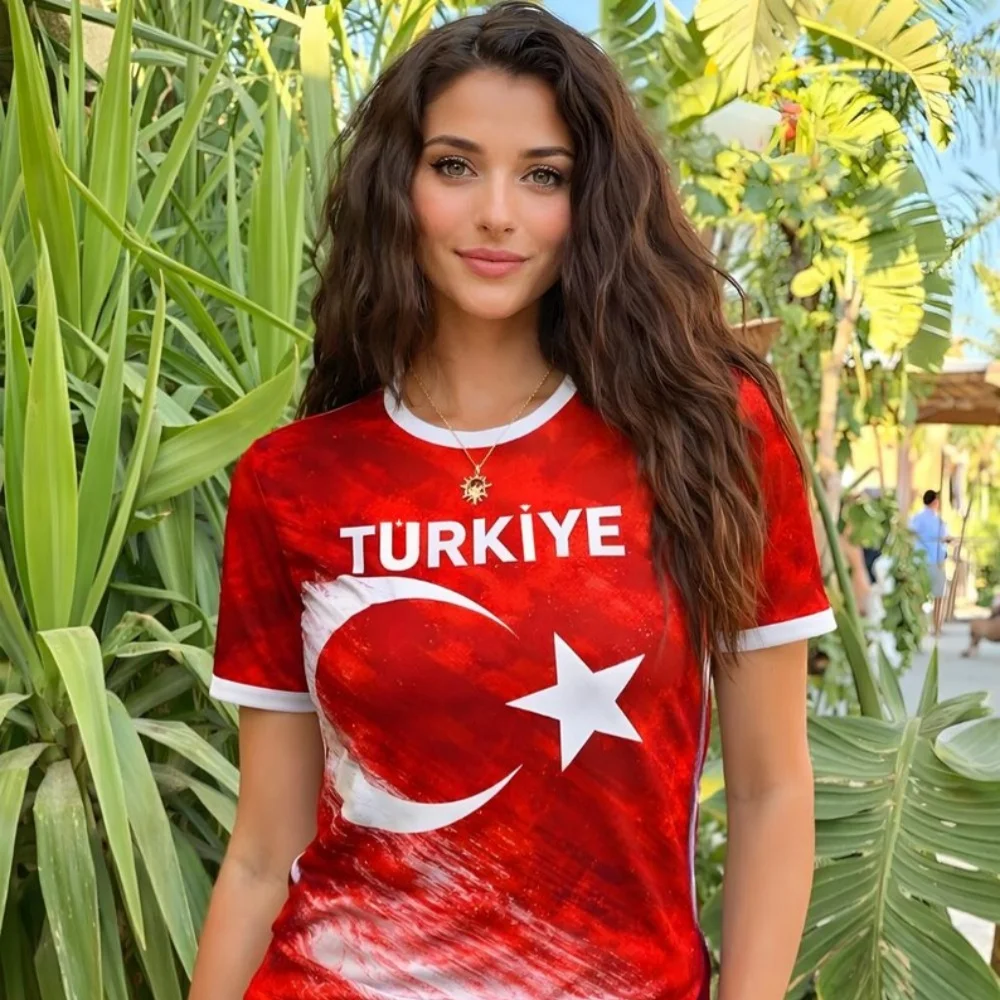 2026 New Turkiye Flag Soccer Jersey Retro Crewneck Short Sleeve Breathable Loose Fit Streetwear Casual Football Family Kids Tees