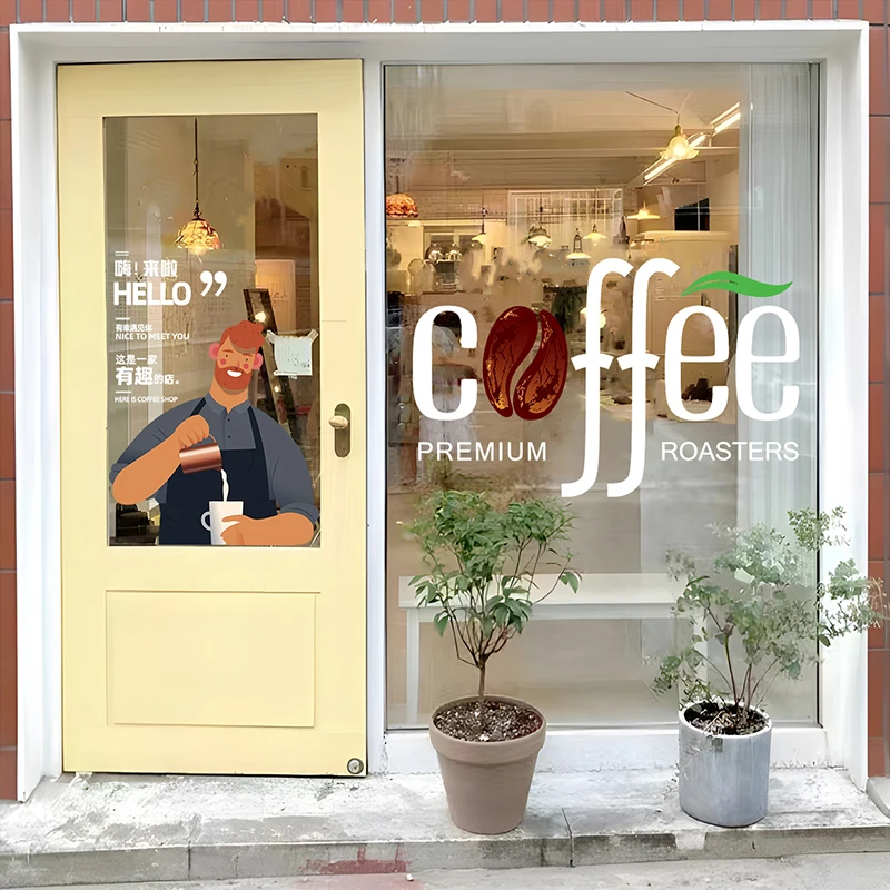 

Coffee Shop Wall Sticker Cafes Ice Cream Bread Cake Wall Art Decals DIY Restaurant Milk Tea Shop Decor Sign Window Glass Film