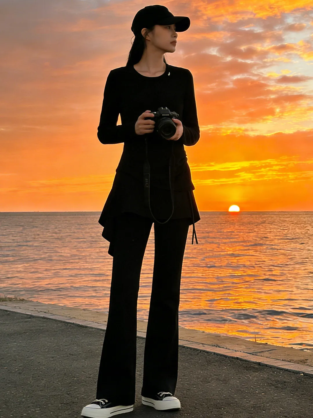 

Spring 2026 Women's Fashion Long Sleeve round Neck Top Wide Leg Pants Three Piece Set Elegant Maturity Design Casual Sportswear