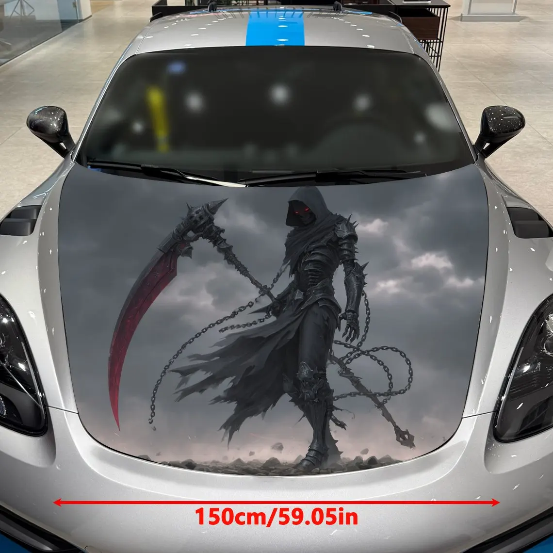 Black Clothed Grim Reaper And Scarlet Sickle Car Hood Decal Sticker, Motorcycle And Truck Decal, Self-adhesive Durable Car Acces