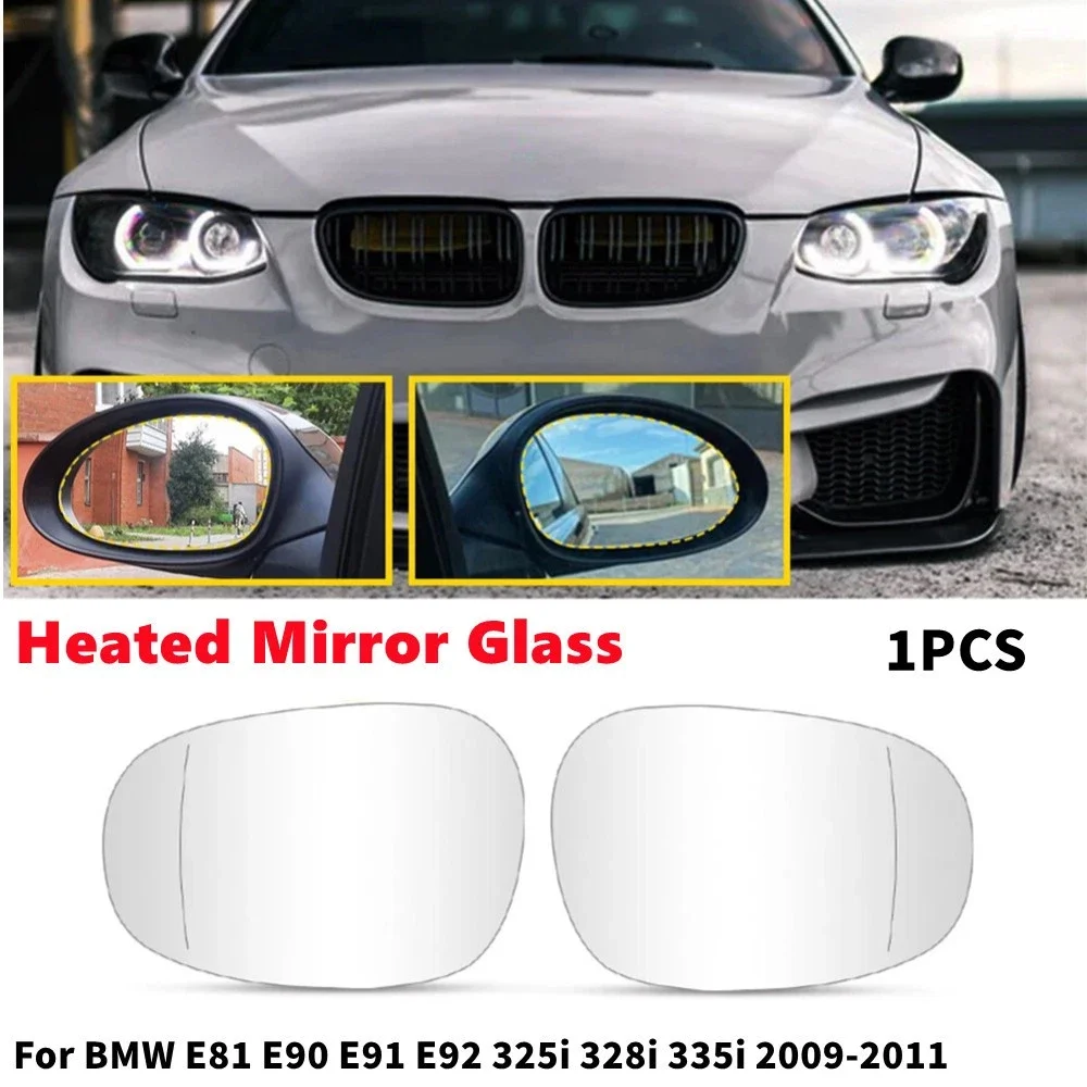 For BMW 1 3 Series E82 E88 E90 E91 E92 E93 1x Car Rear View Lens Split Mirror Heated Door Glass Rearview Lens Accessories Parts