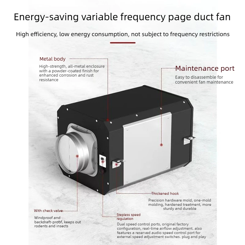 Low Noise Inline Duct Fan, Permanent Magnet Variable Frequency Ventilation Exhaust Fan, Pure Copper Motor, Silent Air Extractor