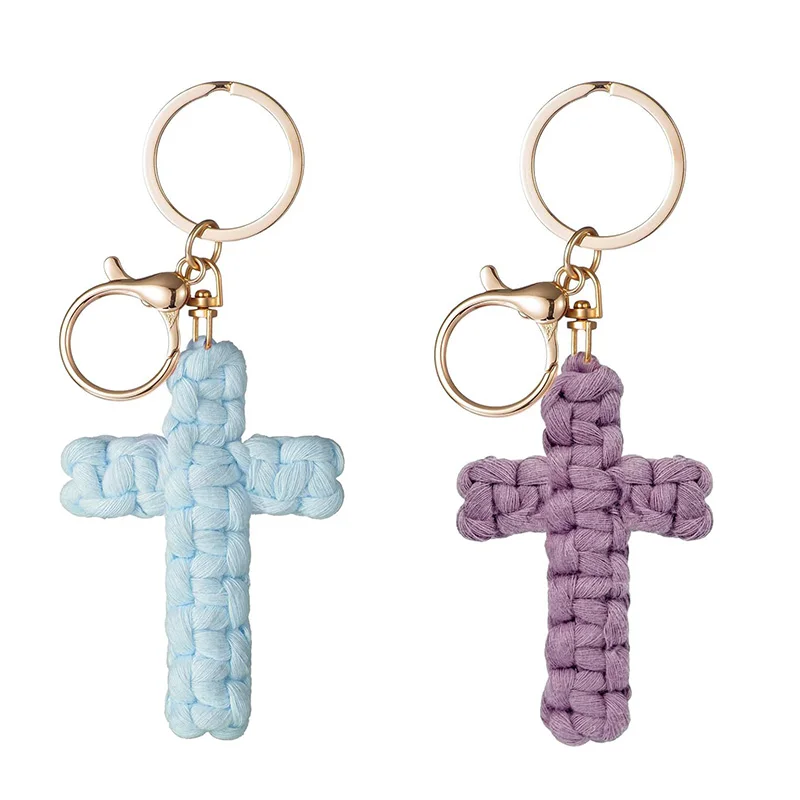 Lace cross Bohemian woven car keychain Jesus Christian hand woven soft cross keychain for women and men gift