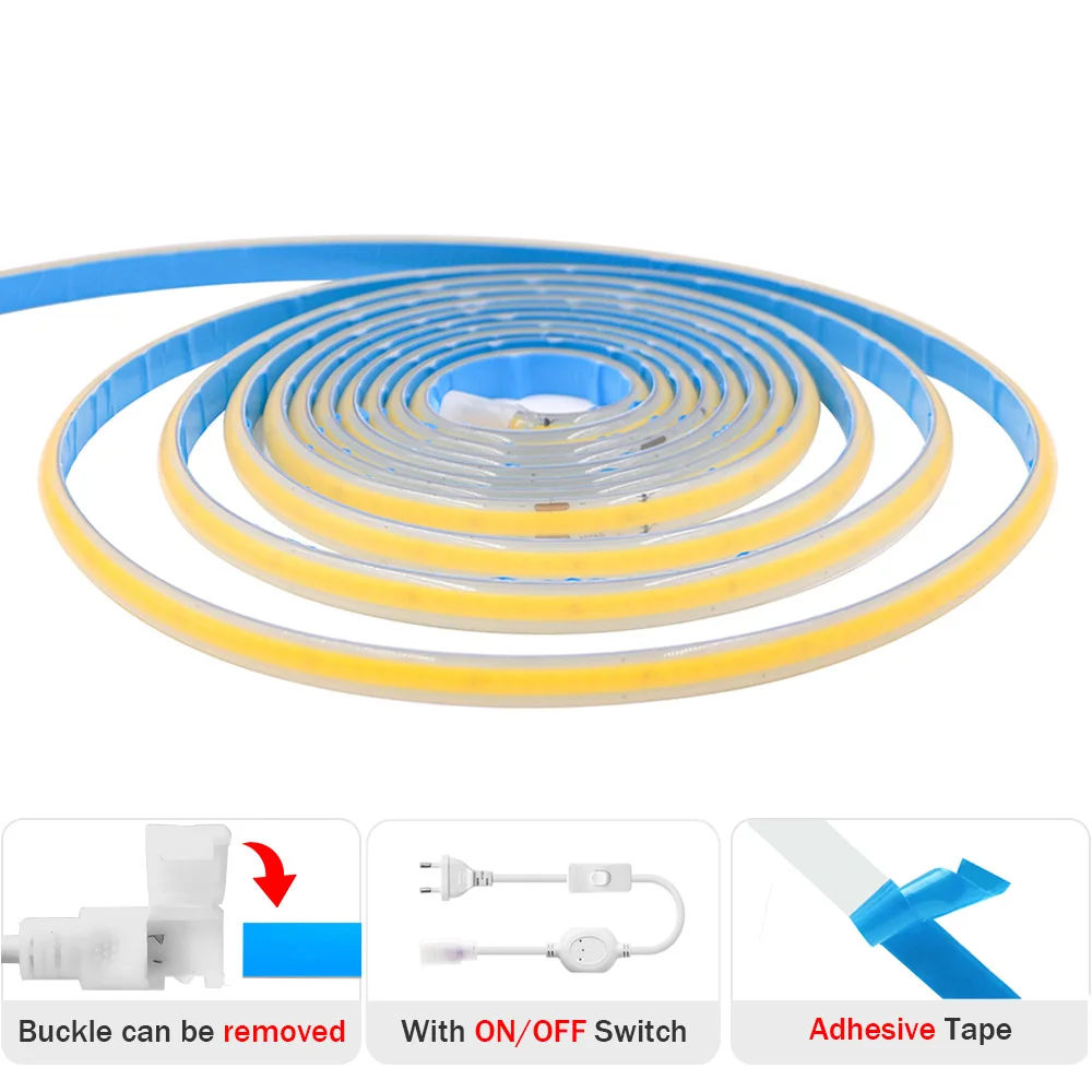 220V wodoodporny IP65 włącznik światła taśma COB LED zasilacz kitgiętka taśma 288 diody LED o wysokiej gęstości oświetlenie liniowe 5m 10m 50m 100m