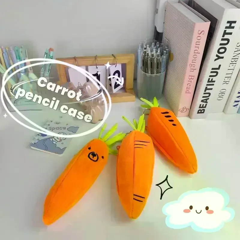 Cute Simulated Carrot Plush Pencil Case Creativity Large Capacity Pencil Pouch Cartoon Portable Storage Bag School Stationery