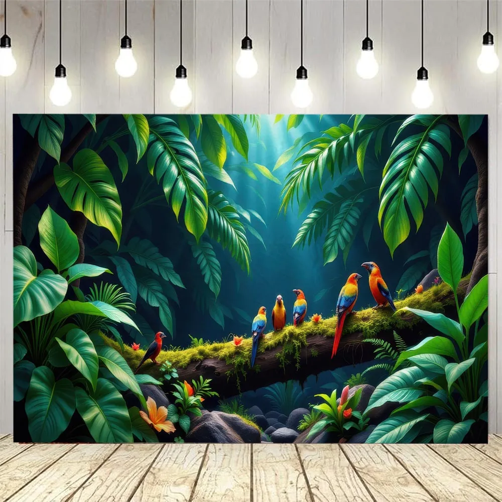 

Green Leaf Bird Printed Hanging Painting: Gorgeous Jungle Scene Tapestry in Living Room or Bedroom Home Decoration