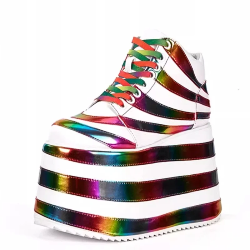 Flash Sequins Colorful Spliced Thick Soled Shoes for Women's 11cm Casual Sports Shoes Height Increasing Comfortable Board Shoes