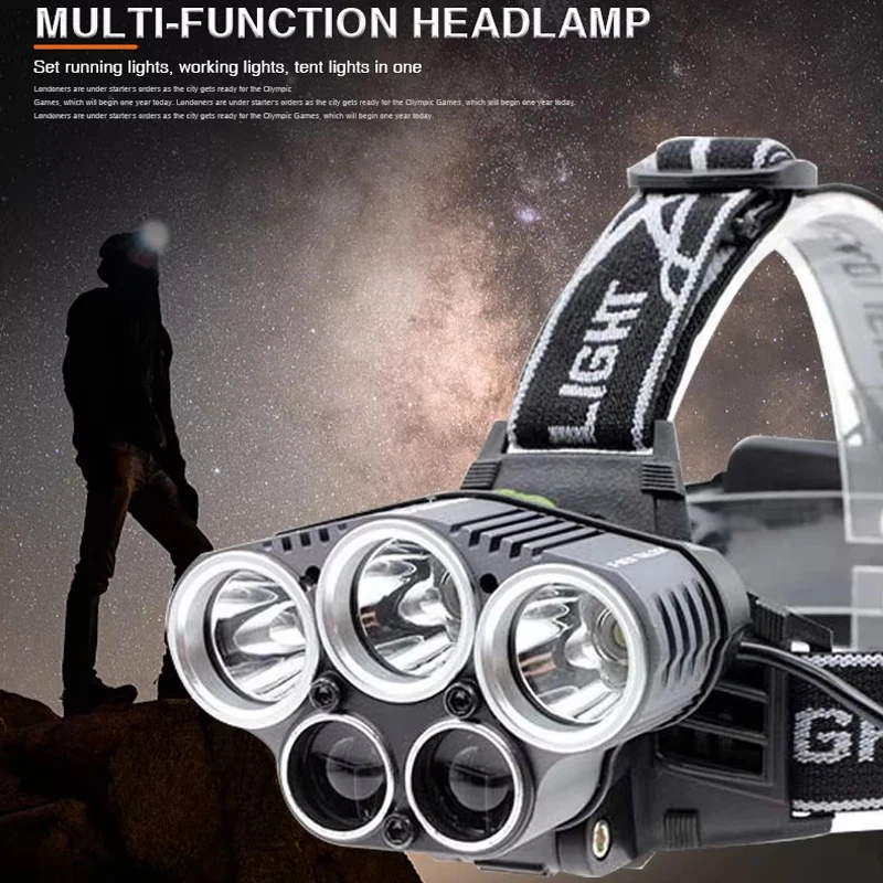 Linterna frontal de 5 LED recargable, 6 modos, lámpara de acampada al aire libre para pesca y senderismo