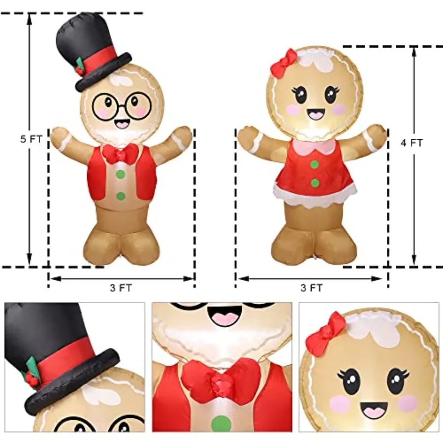 عيد الميلاد نفخ الديكور 5FT مجموعة من 2 تفجير ترحيب الزنجبيل رجل زوجين رائعتين عيد الميلاد نفخ الزنجبيل الخبز رجل fo #2