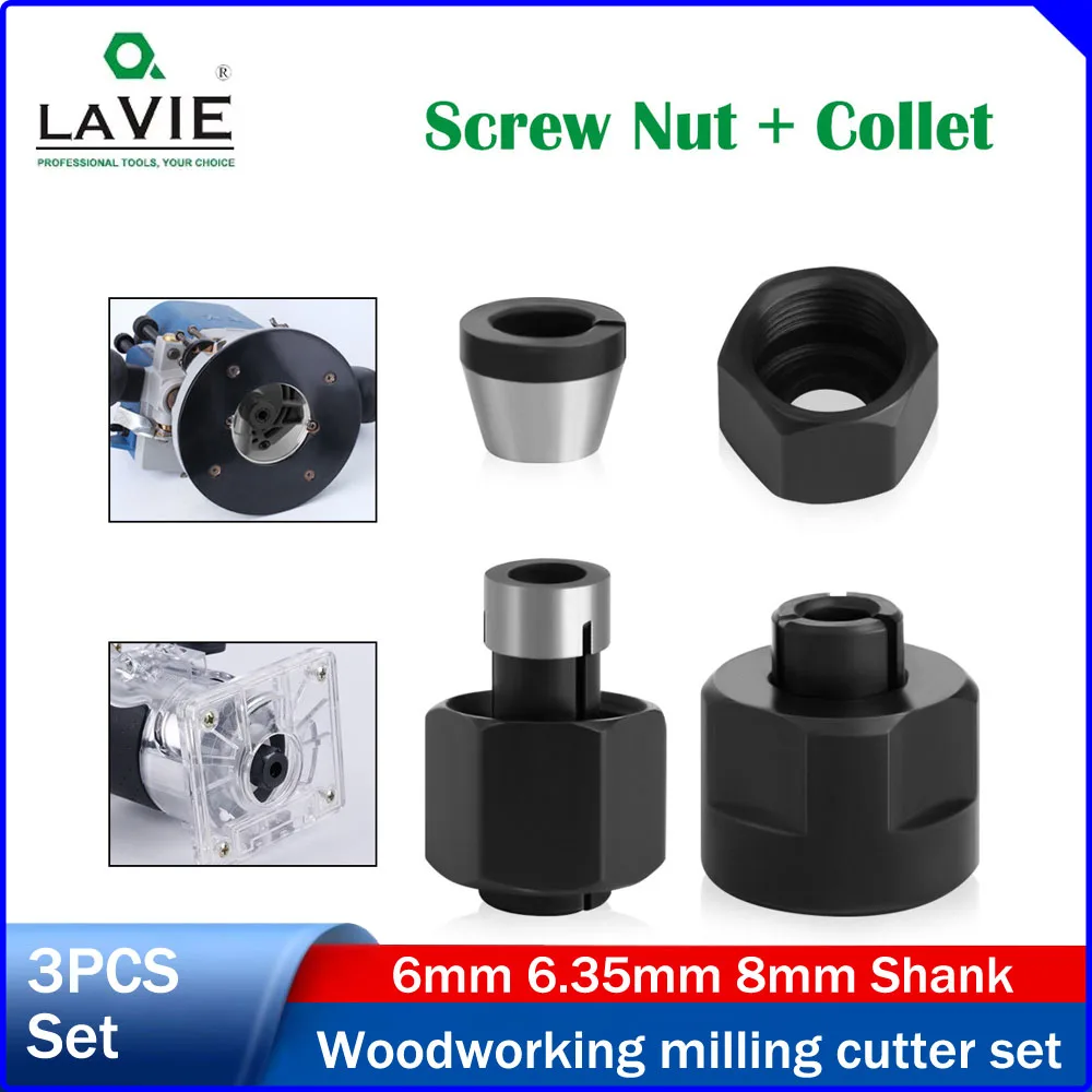 

LAVIE M15 Nut Integrated Collet Adapter, Woodworking Router Bit Accessories, Collet Sleeve & Lock Nut